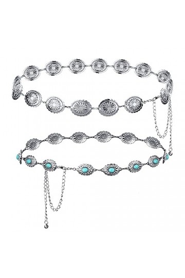 LUTER 2pcs Ceintures Concho pour Femme, Ceinture Chaîne Réglable avec Turquoise Ceinture Western Femme Chaîne de Taille pour 