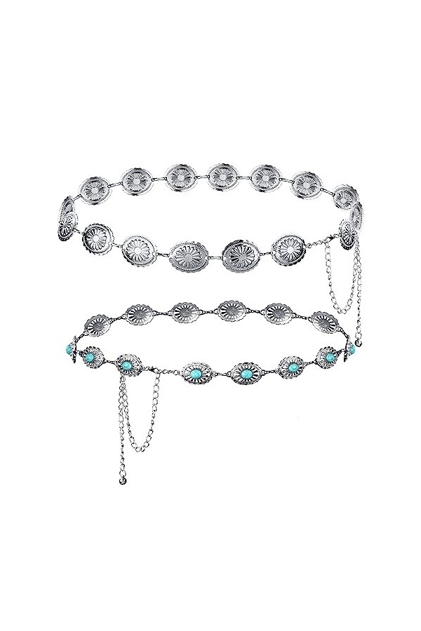 LUTER 2pcs Ceintures Concho pour Femme, Ceinture Chaîne Réglable avec Turquoise Ceinture Western Femme Chaîne de Taille pour 