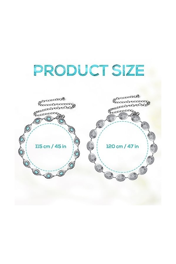 LUTER 2pcs Ceintures Concho pour Femme, Ceinture Chaîne Réglable avec Turquoise Ceinture Western Femme Chaîne de Taille pour 