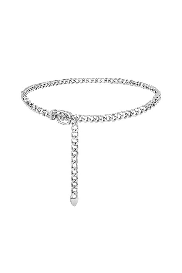 JasGood Chaîne de taille dorée pour femme - Ceinture réglable en métal - Pour robes de jeans, Argent Silver , 53W