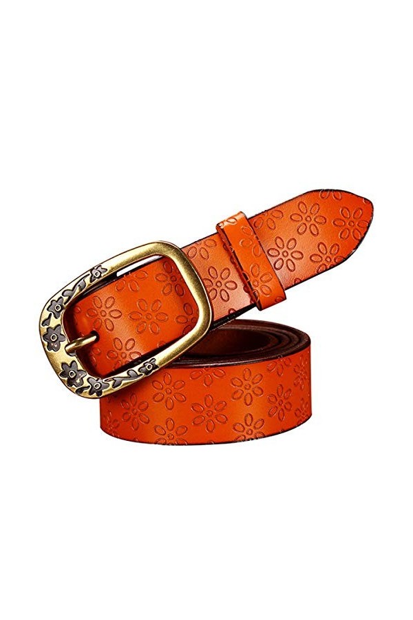 Scherry Ceintures en cuir pour femmes Vintage Floral Ardillon Bracelet pour Jeans Deuxième couche Cowskin Ceinture Femme Oran