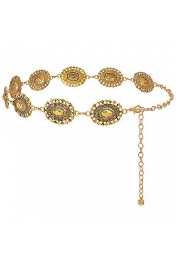 XZQTIVE Femmes Boho Chaîne Ceinture pour Robes Jeans Western Cowgirl Taille Gauche Ceinture Ovale Métal Concho Ceinture, Or m