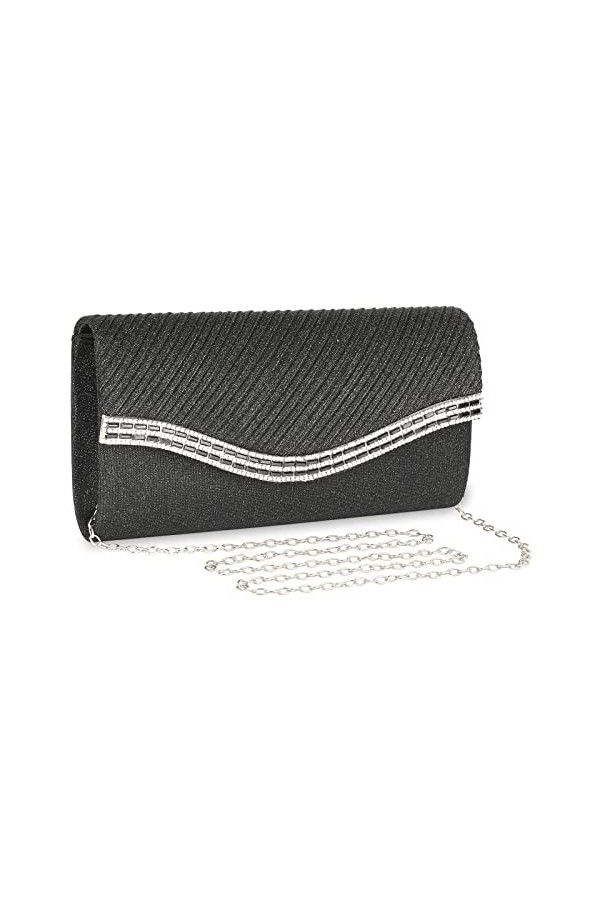 UBORSE Sac de soirée Femme Pochette Brillante avec Strass Sac à main avec Chaîne Petit sac à bandoulière Enveloppe Sac à band