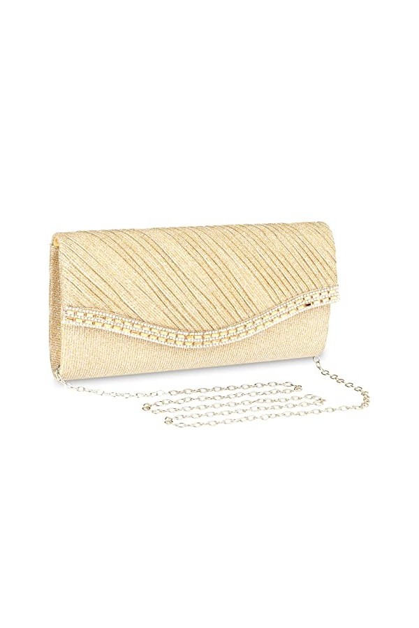UBORSE Sac de soirée Femme Pochette Brillante avec Strass Sac à main avec Chaîne Petit sac à bandoulière Enveloppe Sac à band