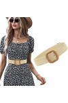 ELizoop Femmes Ceinture Paille Tissé éLastique Stretch Taille Ceinture Maigre Robe Ceinture Boucle Taille Robe Bande Beige 