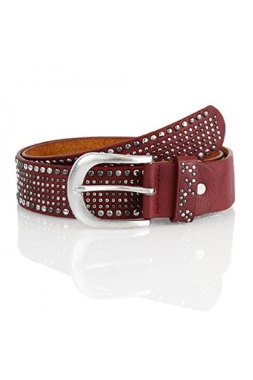 irisaa Ceinture large à rivets vintage pour femme, bordeaux, 85 cm