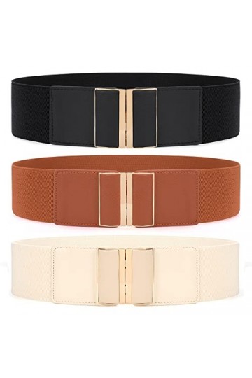 JASGOOD Lot de 3 ceintures larges élastiques vintage pour femme, 04 noir + marron + beige, Medium