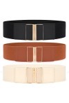 JASGOOD Lot de 3 ceintures larges élastiques vintage pour femme, 04 noir + marron + beige, Medium