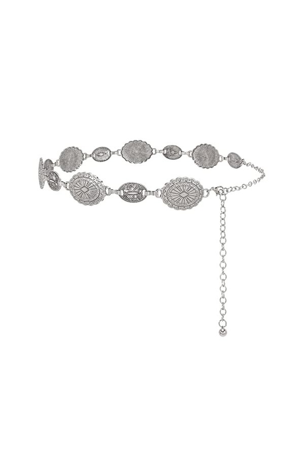 XZQTIVE Femmes Boho Chaîne Ceinture pour Robes Jeans Western Cowgirl Taille Gauche Ceinture Ovale Métal Concho Ceinture, 02 a