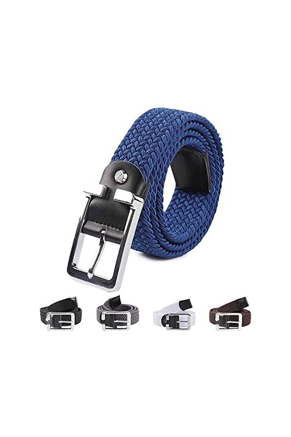 LAKIDAY Ceinture pour Homme et Femme, Unisexe Élastique Ceintures en Tissu Tressée Sans Trous Largeur 3.3cm Bleu 135CM