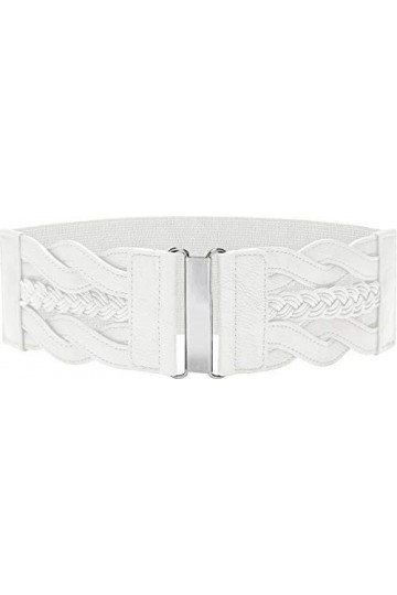BlackButterfly 3 Pouces de Large Élastique Tressé Vintage Boucle Ceinture Blanc, XXL 