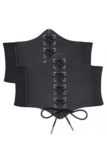 JasGood Lot de 2 ceintures corset pour femme - Ceinture à lacets - Ceinture large élastique pour costume dHalloween, 1 - Noi