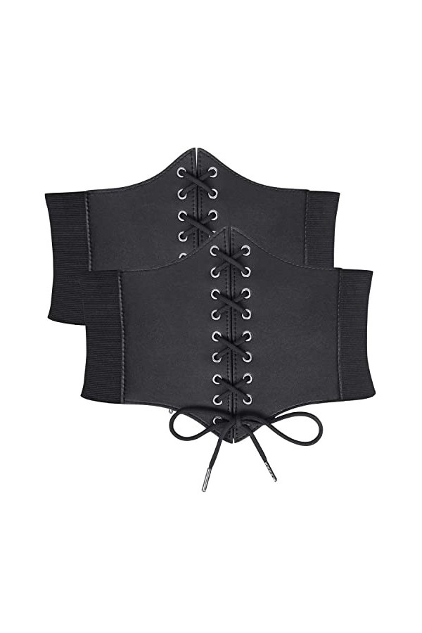 JasGood Lot de 2 ceintures corset pour femme - Ceinture à lacets - Ceinture large élastique pour costume dHalloween, 1 - Noi