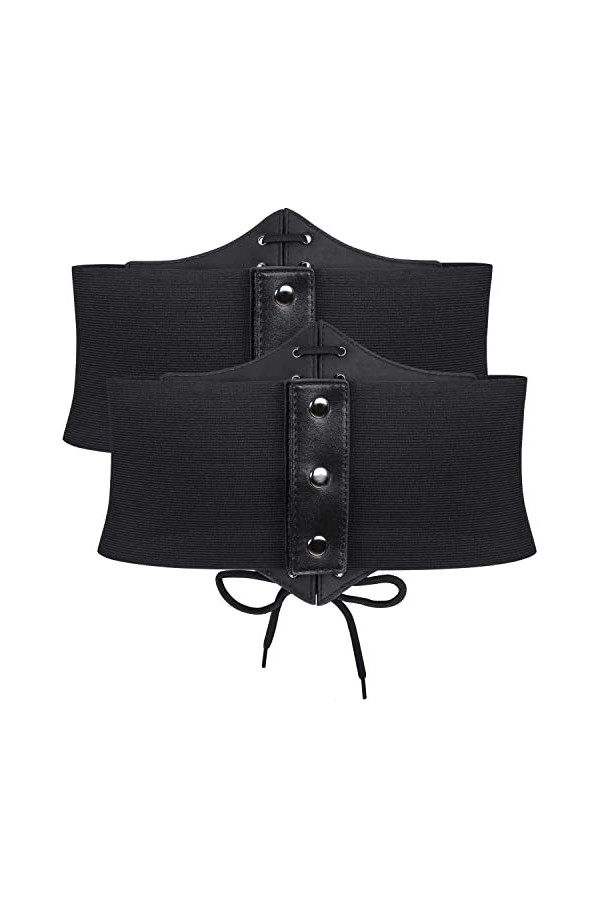 JasGood Lot de 2 ceintures corset pour femme - Ceinture à lacets - Ceinture large élastique pour costume dHalloween, 1 - Noi