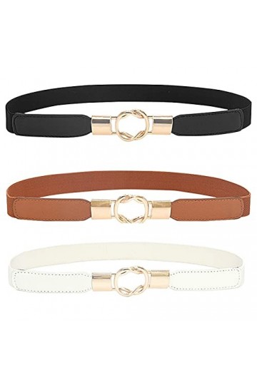 Lidiper 3 Pièces Ceintures Fines Extensible pour Femme, Ceinture de Taille Large de Femmes Rétro en Métal Élastique Ceinture 
