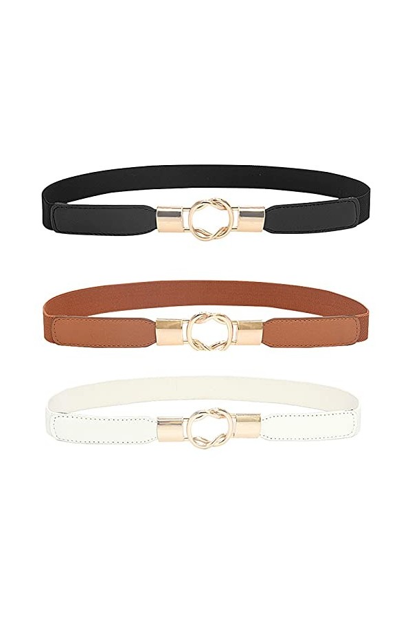 Lidiper 3 Pièces Ceintures Fines Extensible pour Femme, Ceinture de Taille Large de Femmes Rétro en Métal Élastique Ceinture 