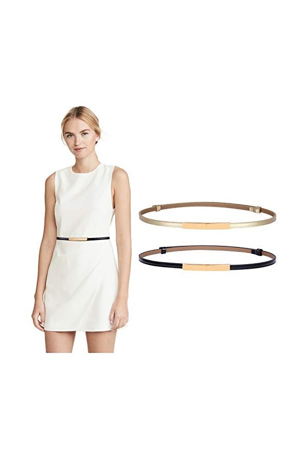WERFORU Lot de 2 ceintures fines en cuir pour femme - - Medium