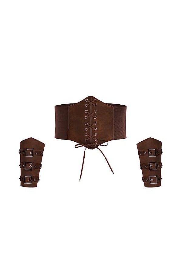 GRACE KARIN Ceinture Cuir Femme Attache Sérré Vintage Blet et Manches Femme Elastique Gothique Vintage Style 50 Ensemble-Marr