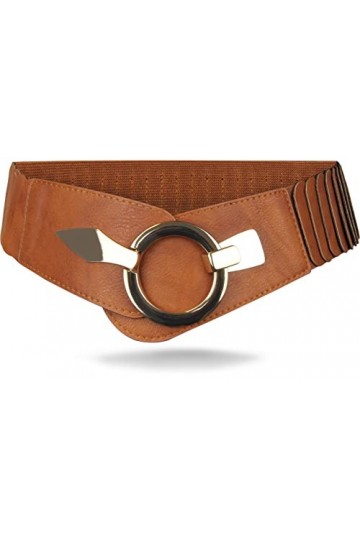 Vanessa & Melissa Ceinture élastique pour femmes, environ 6 cm de large avec boucle argentée, ceinture stretch