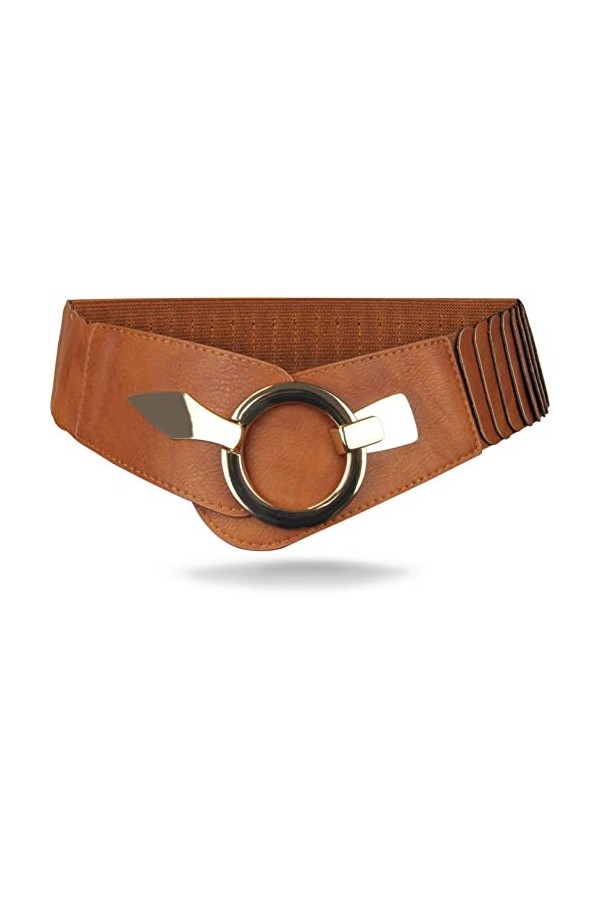 Vanessa & Melissa Ceinture élastique pour femmes, environ 6 cm de large avec boucle argentée, ceinture stretch
