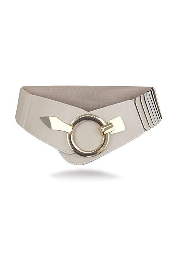 Vanessa & Melissa Ceinture élastique pour femmes, environ 6 cm de large avec boucle argentée, ceinture stretch