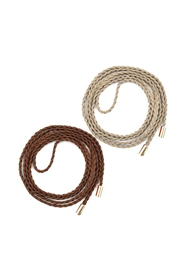 TeeYee Ceinture Fine Longue Tressée Femmes en Cuir PU Uni Basique café+Abricot 