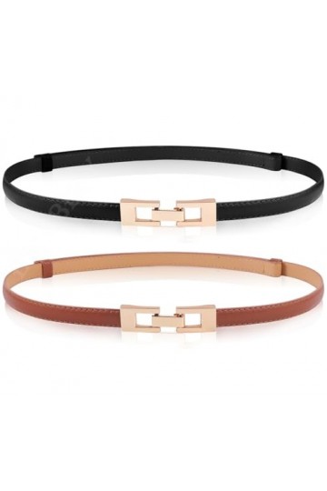 EIOKBECY Lot de 2 ceintures fines en cuir avec boucle en métal doré pour femme, B-black+brown, 98cm 38.6inch 