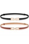 EIOKBECY Lot de 2 ceintures fines en cuir avec boucle en métal doré pour femme, B-black+brown, 98cm 38.6inch 