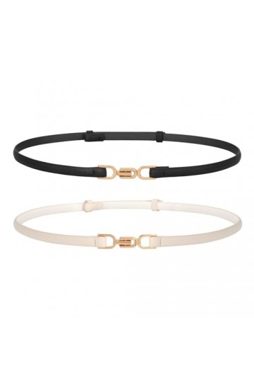 WERFORU Lot de 2 ceintures fines en cuir pour femme - Avec boucle dorée, A-noir + beige, 105cm/Für Taillengröße unter 90cm