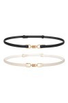 WERFORU Lot de 2 ceintures fines en cuir pour femme - Avec boucle dorée, A-noir + beige, 105cm/Für Taillengröße unter 90cm