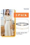 WERFORU Lot de 2 ceintures fines en cuir pour femme - Avec boucle dorée, A-noir + beige, 105cm/Für Taillengröße unter 90cm