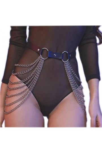 OhMill Ceinture sexy punk en cuir PU pour femme - Style gothique - Pour danse de rue foncée - Harnais de hanche - Pour femme 