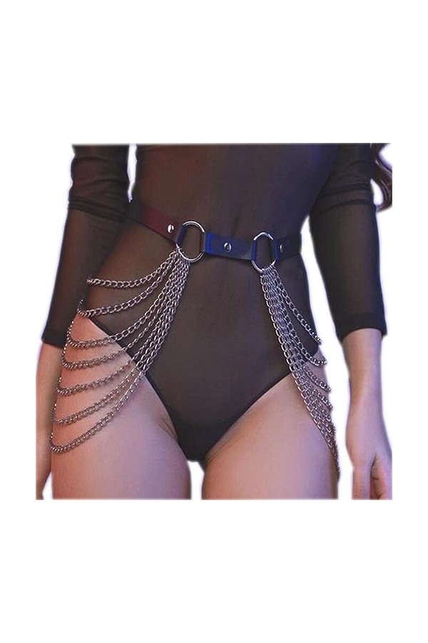 OhMill Ceinture sexy punk en cuir PU pour femme - Style gothique - Pour danse de rue foncée - Harnais de hanche - Pour femme 