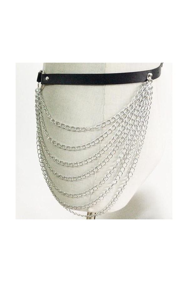 OhMill Ceinture sexy punk en cuir PU pour femme - Style gothique - Pour danse de rue foncée - Harnais de hanche - Pour femme 