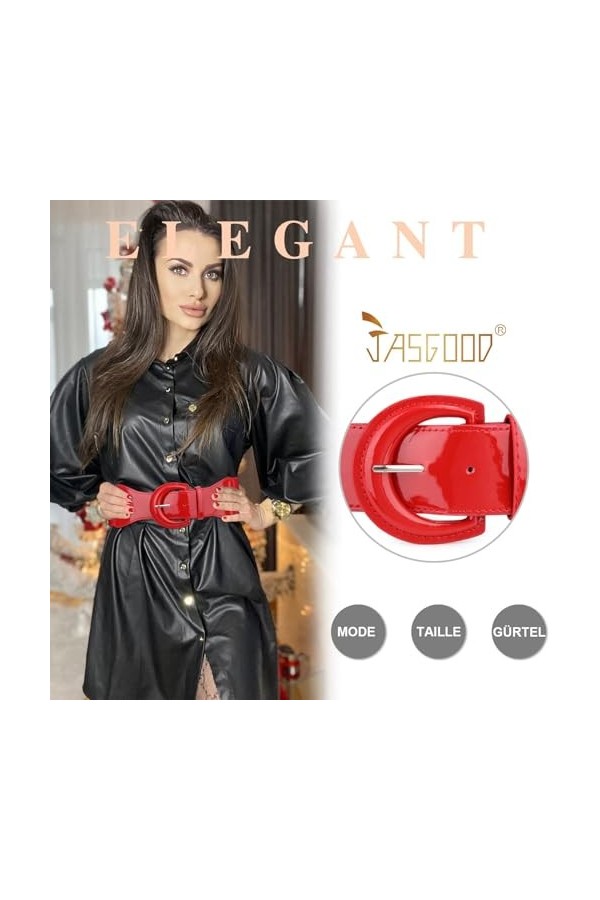 JasGood Ceinture extensible pour femme - Vintage - Large ceinture élastique - Tendance, 2-Rouge., taille106/125 cm 