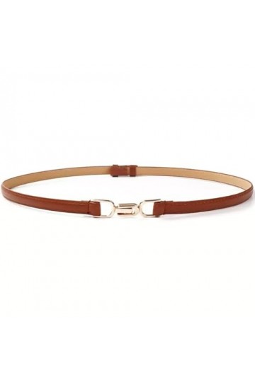 Aodexius Ceinture fine réglable en cuir avec boucle en métal doré pour femme, marron clair, taille unique