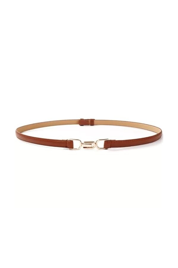Aodexius Ceinture fine réglable en cuir avec boucle en métal doré pour femme, marron clair, taille unique