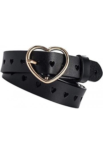 Ceinture en cuir pour femme avec cœur creux et boucle ardillon Noir 105 cm