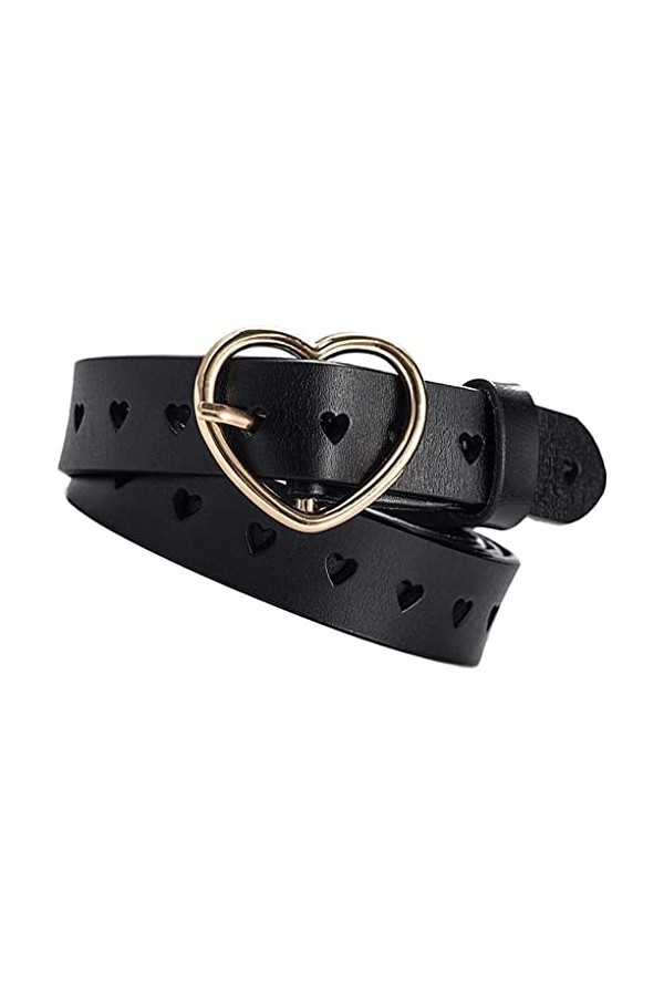 Ceinture en cuir pour femme avec cœur creux et boucle ardillon Noir 105 cm