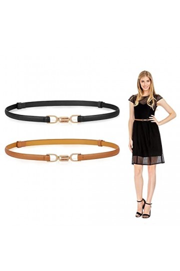 Lot de 2 ceintures élastiques pour femme - Ceinture fine réglable - Avec boucle en métal - Multicolore - Extra fine - Pour ro