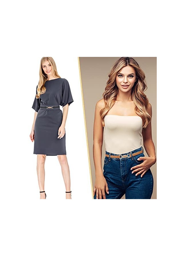 Lot de 2 ceintures élastiques pour femme - Ceinture fine réglable - Avec boucle en métal - Multicolore - Extra fine - Pour ro