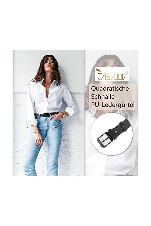 JasGood Ceinture en cuir pour femme - Pour jeans - Noir - Avec boucle ardillon, 2 - Noir, 100cm Passt Taillengröße 65-75cm 
