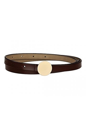 Allegra K Ceinture fine en cuir synthétique pour femme avec boucle ronde en métal pour jeans et robe, café, taille 69/95 cm