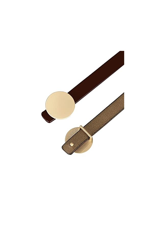 Allegra K Ceinture fine en cuir synthétique pour femme avec boucle ronde en métal pour jeans et robe, café, taille 69/95 cm