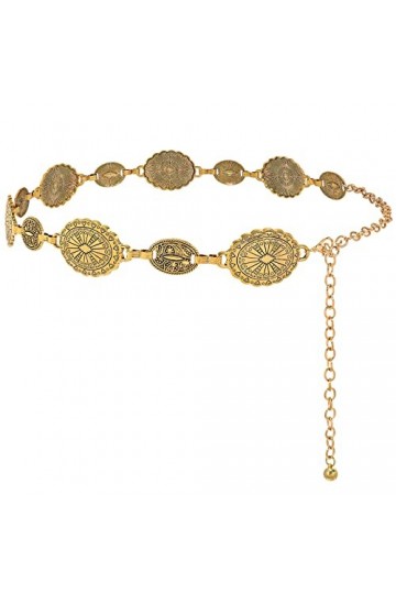 XZQTIVE Femmes Boho Chaîne Ceinture pour Robes Jeans Western Cowgirl Taille Gauche Ceinture Ovale Métal Concho Ceinture, Or m