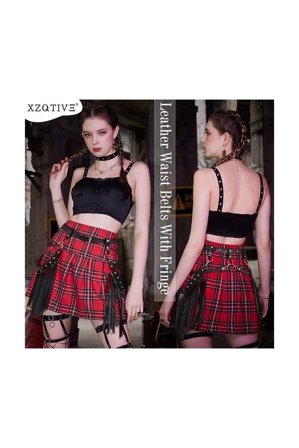 XZQTIVE Ceinture à chaîne punk - Mode gothique rock skinny cuir ceinture coeur femmes steampunk corps chaînes accessoires pou