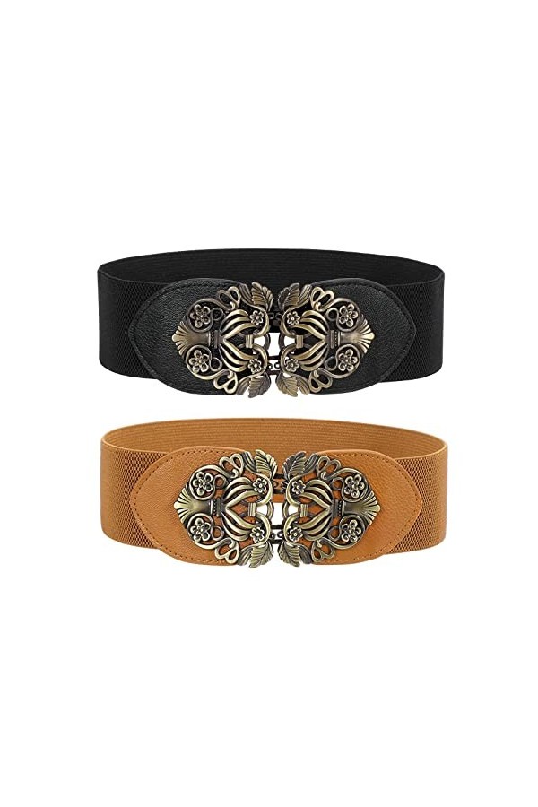 WERFORU Large ceinture élastique pour femme, vintage, extensible, large - Rétro - Mode Cinch pour robes, D-noir+marron, Passt