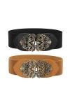 WERFORU Large ceinture élastique pour femme, vintage, extensible, large - Rétro - Mode Cinch pour robes, D-noir+marron, Passt