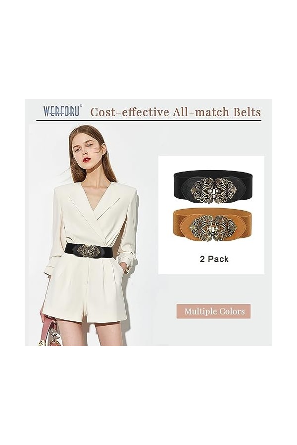 WERFORU Large ceinture élastique pour femme, vintage, extensible, large - Rétro - Mode Cinch pour robes, D-noir+marron, Passt
