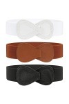 WERFORU Ceinture large élastique pour femme - Élégante et tendance - Extensible - Pour robes, A-noir+blanc+marron, Passt Tail